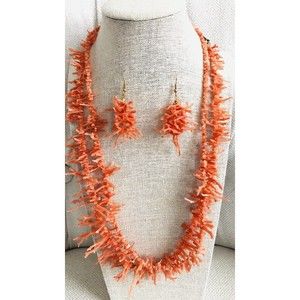 Salmon Branch Coral Lot~2 Necklaces & 1 Pair Earrings